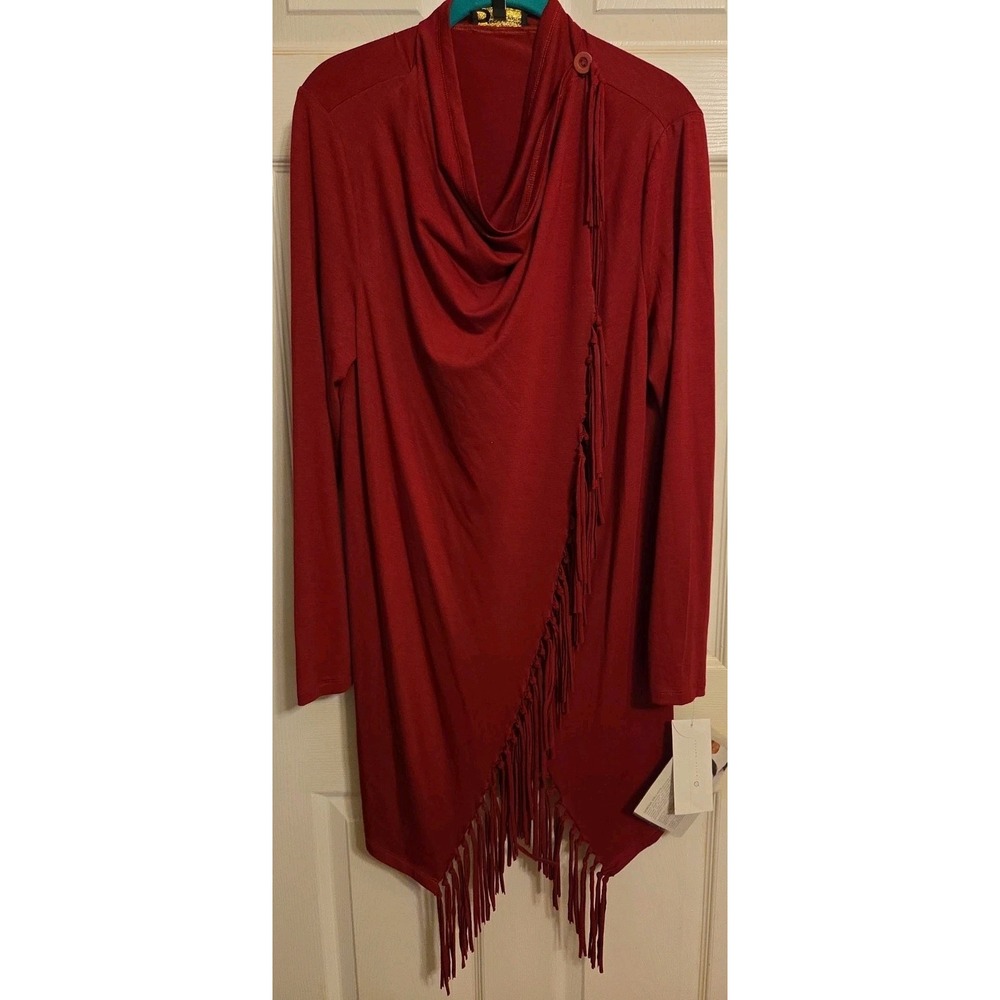 Serena Williams Wine Red Fringed Wrap Size L NWT